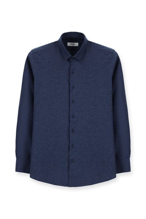 Koyu Lacivert Uzun Kol Slim Fit Dar Kesim Oduncu Spor Pamuklu Düğmeli Yaka Gömlek