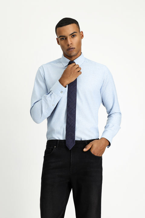 Uçuk Mavi Uzun Kol Slim Fit Dar Kesim Oduncu Spor Pamuklu Düğmeli Yaka Gömlek