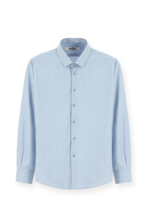 Uçuk Mavi Uzun Kol Slim Fit Dar Kesim Oduncu Spor Pamuklu Düğmeli Yaka Gömlek