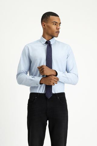  Uçuk Mavi Uzun Kol Slim Fit Dar Kesim Oduncu Spor Pamuklu Düğmeli Yaka Gömlek