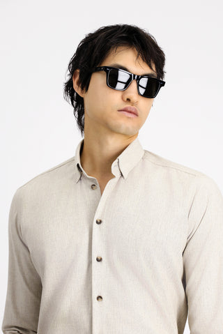  Açık Bej Uzun Kol Slim Fit Dar Kesim Oduncu Spor Pamuklu Düğmeli Yaka Gömlek