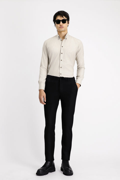 Açık Bej Uzun Kol Slim Fit Dar Kesim Oduncu Spor Pamuklu Düğmeli Yaka Gömlek