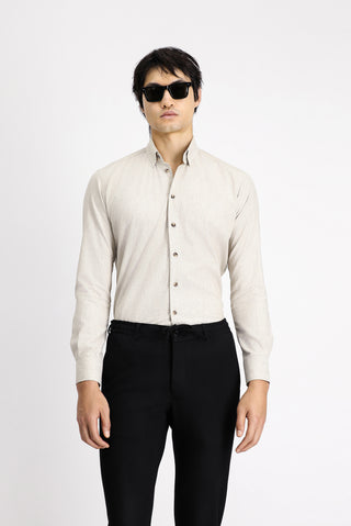  Açık Bej Uzun Kol Slim Fit Dar Kesim Oduncu Spor Pamuklu Düğmeli Yaka Gömlek