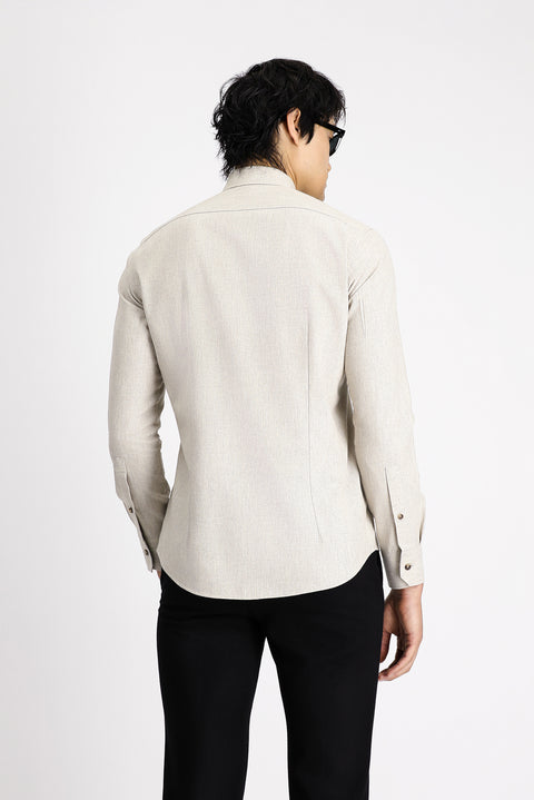 Açık Bej Uzun Kol Slim Fit Dar Kesim Oduncu Spor Pamuklu Düğmeli Yaka Gömlek