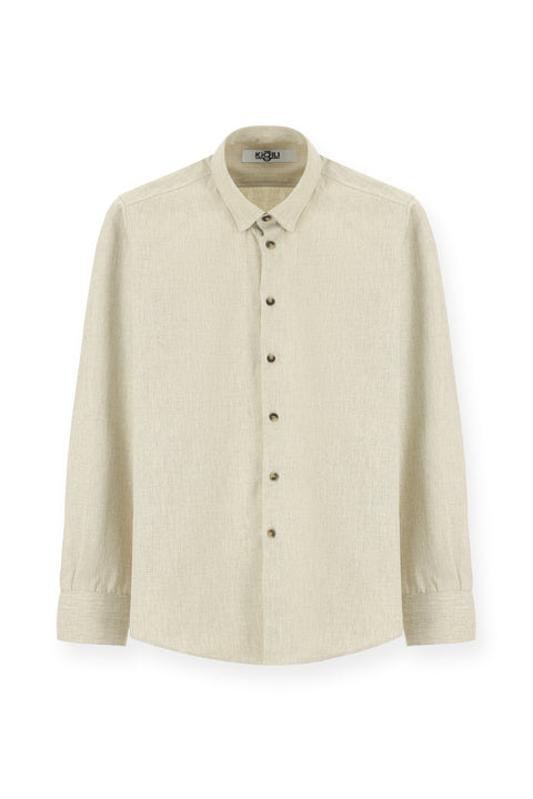 Açık Bej Uzun Kol Slim Fit Dar Kesim Oduncu Spor Pamuklu Düğmeli Yaka Gömlek