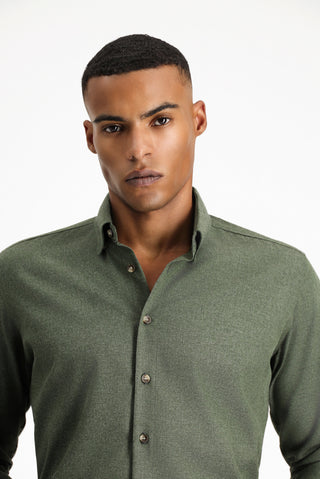  Orta Haki Uzun Kol Slim Fit Dar Kesim Oduncu Spor Pamuklu Düğmeli Yaka Gömlek