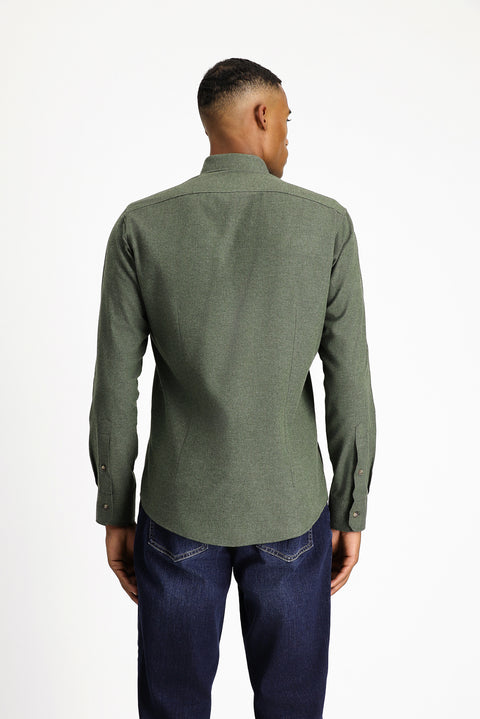 Orta Haki Uzun Kol Slim Fit Dar Kesim Oduncu Spor Pamuklu Düğmeli Yaka Gömlek