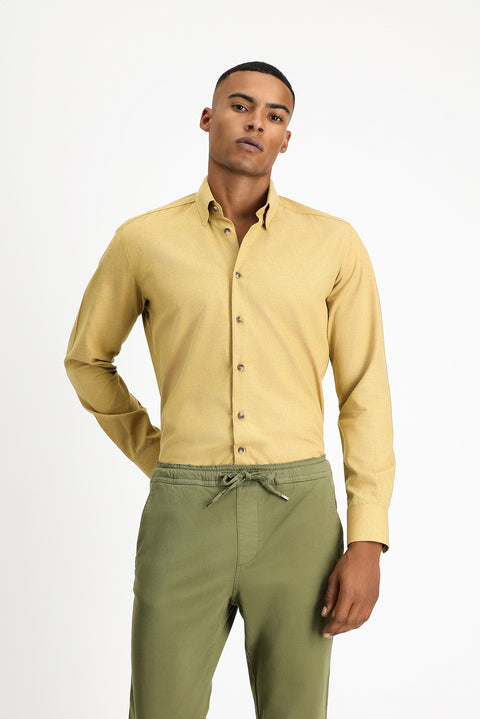 Hardal Uzun Kol Slim Fit Dar Kesim Oduncu Spor Pamuklu Düğmeli Yaka Gömlek