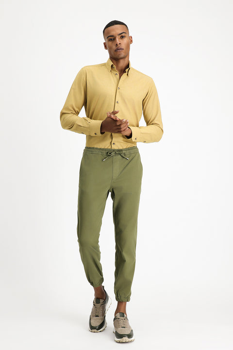 Hardal Uzun Kol Slim Fit Dar Kesim Oduncu Spor Pamuklu Düğmeli Yaka Gömlek