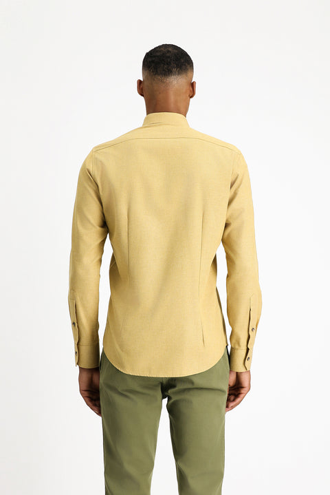 Hardal Uzun Kol Slim Fit Dar Kesim Oduncu Spor Pamuklu Düğmeli Yaka Gömlek