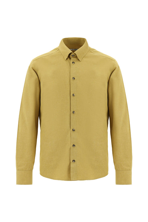 Hardal Uzun Kol Slim Fit Dar Kesim Oduncu Spor Pamuklu Düğmeli Yaka Gömlek