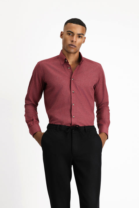 Açık Bordo Uzun Kol Slim Fit Dar Kesim Oduncu Spor Pamuklu Düğmeli Yaka Gömlek