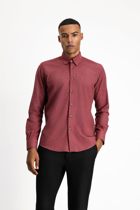 Açık Bordo Uzun Kol Slim Fit Dar Kesim Oduncu Spor Pamuklu Düğmeli Yaka Gömlek