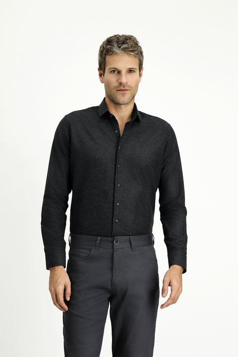 Açık Antrasit Uzun Kol Slim Fit Dar Kesim Oduncu Spor Pamuklu Düğmeli Yaka Gömlek