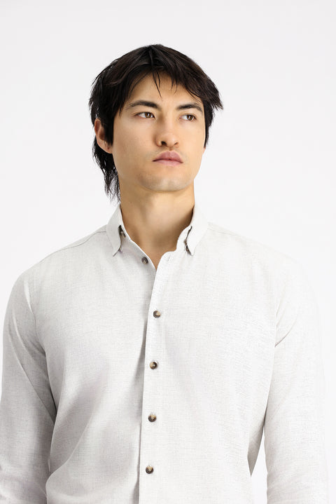 Açık Vizon Uzun Kol Slim Fit Dar Kesim Oduncu Spor Pamuklu Düğmeli Yaka Gömlek