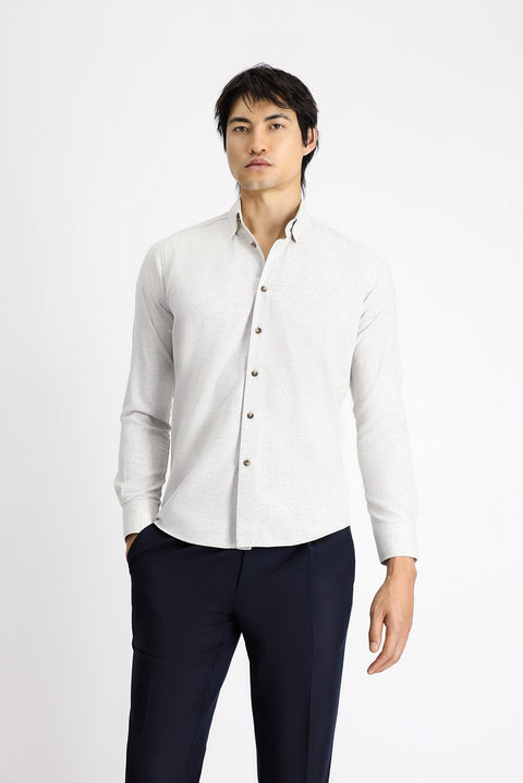 Açık Vizon Uzun Kol Slim Fit Dar Kesim Oduncu Spor Pamuklu Düğmeli Yaka Gömlek