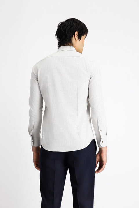 Açık Vizon Uzun Kol Slim Fit Dar Kesim Oduncu Spor Pamuklu Düğmeli Yaka Gömlek