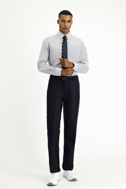 Orta Lacivert Uzun Kol Regular Fit Desenli Pamuk Gömlek