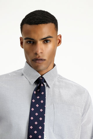  Orta Lacivert Uzun Kol Regular Fit Desenli Pamuk Gömlek