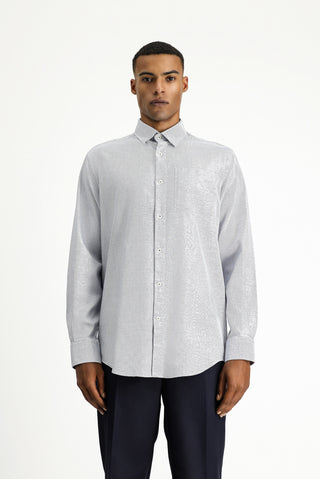  Orta Lacivert Uzun Kol Regular Fit Desenli Pamuk Gömlek