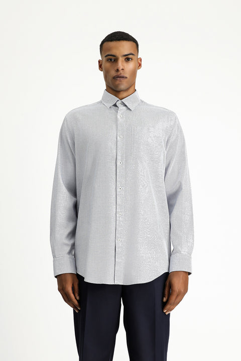 Orta Lacivert Uzun Kol Regular Fit Desenli Pamuk Gömlek