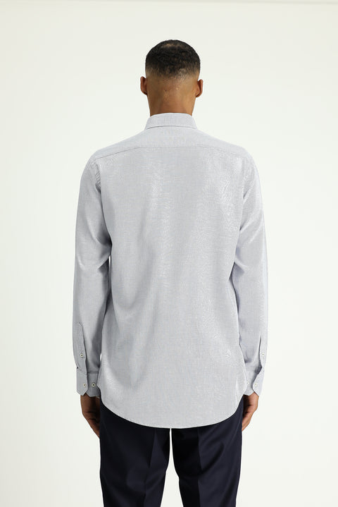 Orta Lacivert Uzun Kol Regular Fit Desenli Pamuk Gömlek