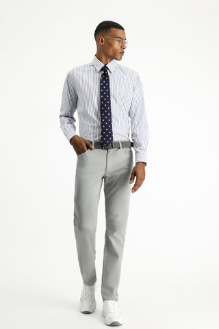  Açık Lacivert Uzun Kol Regular Fit Çizgili Pamuk Gömlek