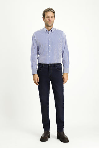  Açık Lacivert Uzun Kol Klasik Çizgili Pamuk Gömlek