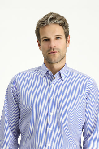  Açık Lacivert Uzun Kol Klasik Çizgili Pamuk Gömlek