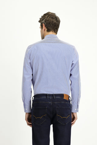  Açık Lacivert Uzun Kol Klasik Çizgili Pamuk Gömlek