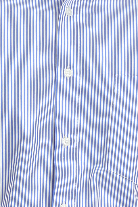 Açık Lacivert Uzun Kol Klasik Çizgili Pamuk Gömlek
