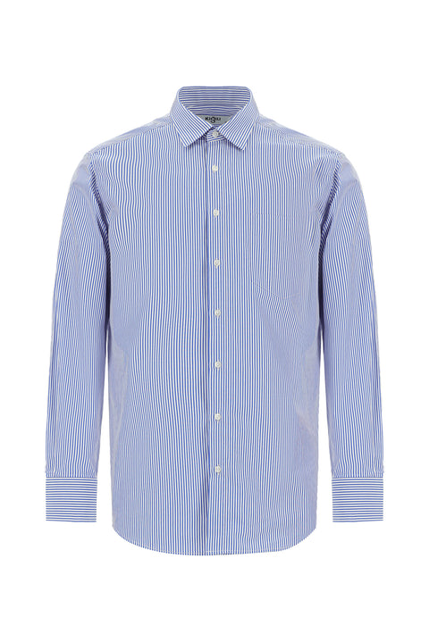 Açık Lacivert Uzun Kol Klasik Çizgili Pamuk Gömlek