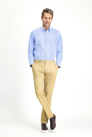  Mavi Uzun Kol Klasik Çizgili Pamuk Gömlek-Ki??l?