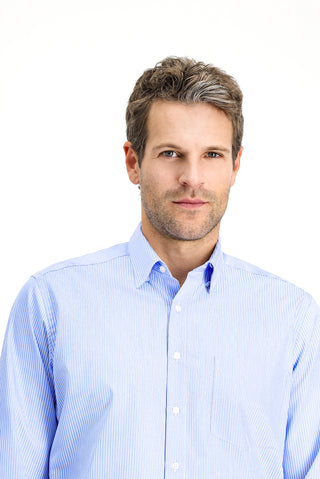  Mavi Uzun Kol Klasik Çizgili Pamuk Gömlek-Ki??l?