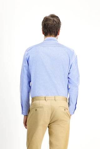  Mavi Uzun Kol Klasik Çizgili Pamuk Gömlek-Ki??l?