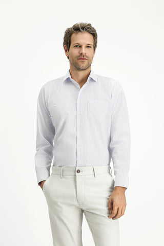  Beyaz Uzun Kol Çizgili Pamuklu Klasik Kolay Ütülenebilir Gömlek