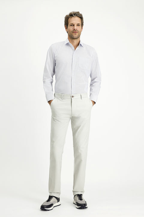 Beyaz Uzun Kol Çizgili Pamuklu Klasik Kolay Ütülenebilir Gömlek