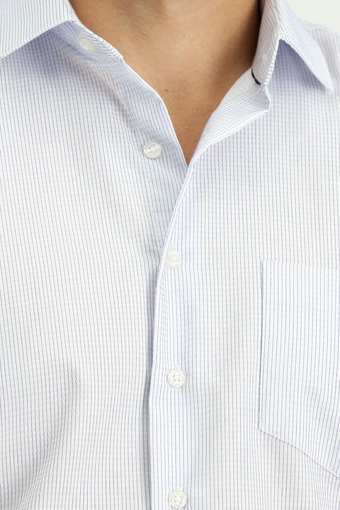 Beyaz Uzun Kol Çizgili Pamuklu Klasik Kolay Ütülenebilir Gömlek