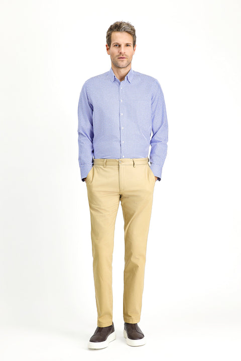 Açık Lacivert Uzun Kol Klasik Ekose Pamuk Gömlek