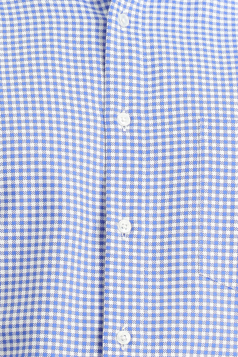 Açık Lacivert Uzun Kol Klasik Ekose Pamuk Gömlek