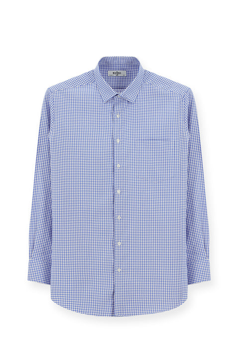 Açık Lacivert Uzun Kol Klasik Ekose Pamuk Gömlek