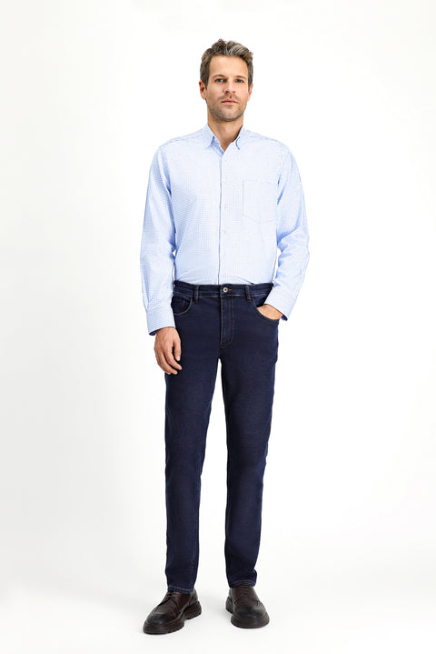 Mavi Uzun Kol Klasik Ekose Pamuk Gömlek