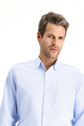  Mavi Uzun Kol Klasik Ekose Pamuk Gömlek