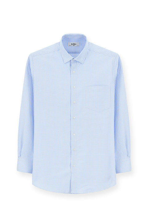 Mavi Uzun Kol Klasik Ekose Pamuk Gömlek