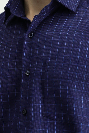 Orta Lacivert Uzun Kol Klasik Cepli Ekose Pamuk Gömlek