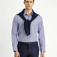 Orta Lacivert Uzun Kol Regular Fit Pamuk Ekose Gömlek