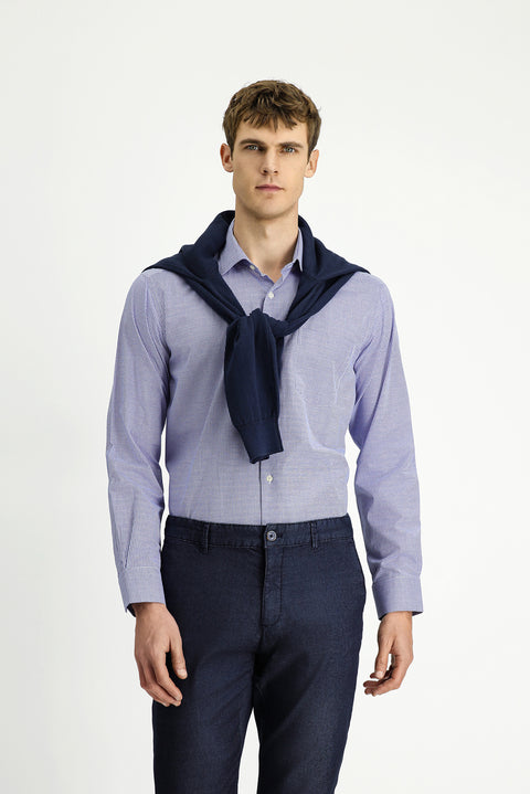 Orta Lacivert Uzun Kol Regular Fit Pamuk Ekose Gömlek