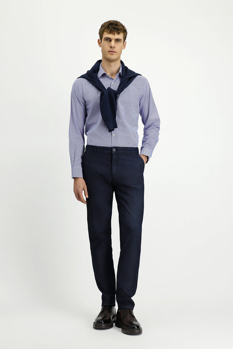 Orta Lacivert Uzun Kol Regular Fit Pamuk Ekose Gömlek