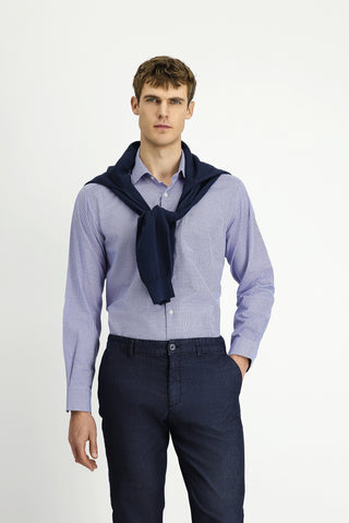  Orta Lacivert Uzun Kol Regular Fit Pamuk Ekose Gömlek