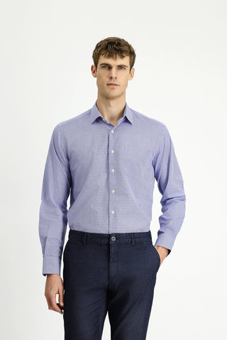  Orta Lacivert Uzun Kol Regular Fit Pamuk Ekose Gömlek